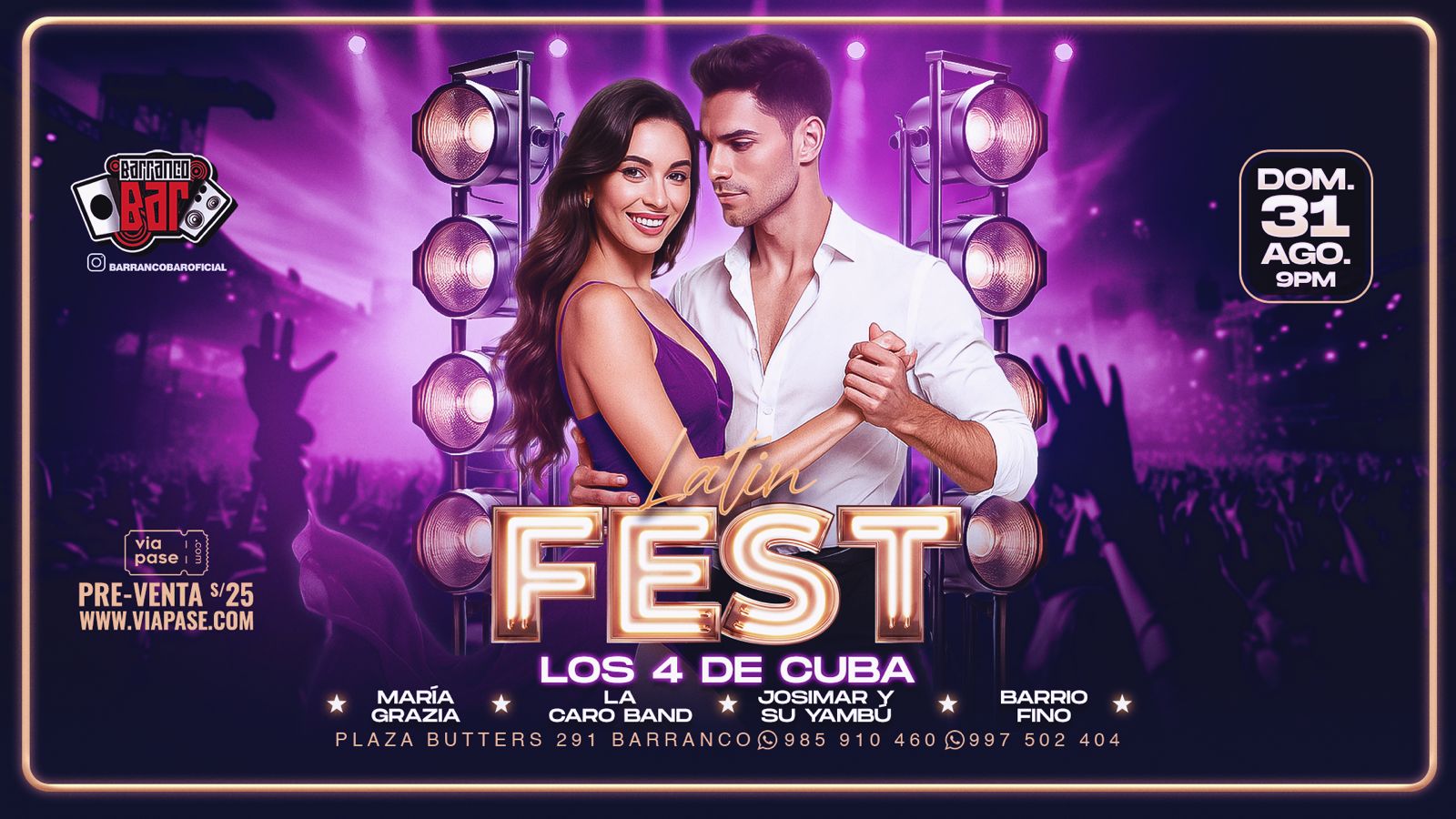 LATIN FEST "LOS 4 DE CUBA" - Domingo 31 Agosto 2025 - Barranco Bar